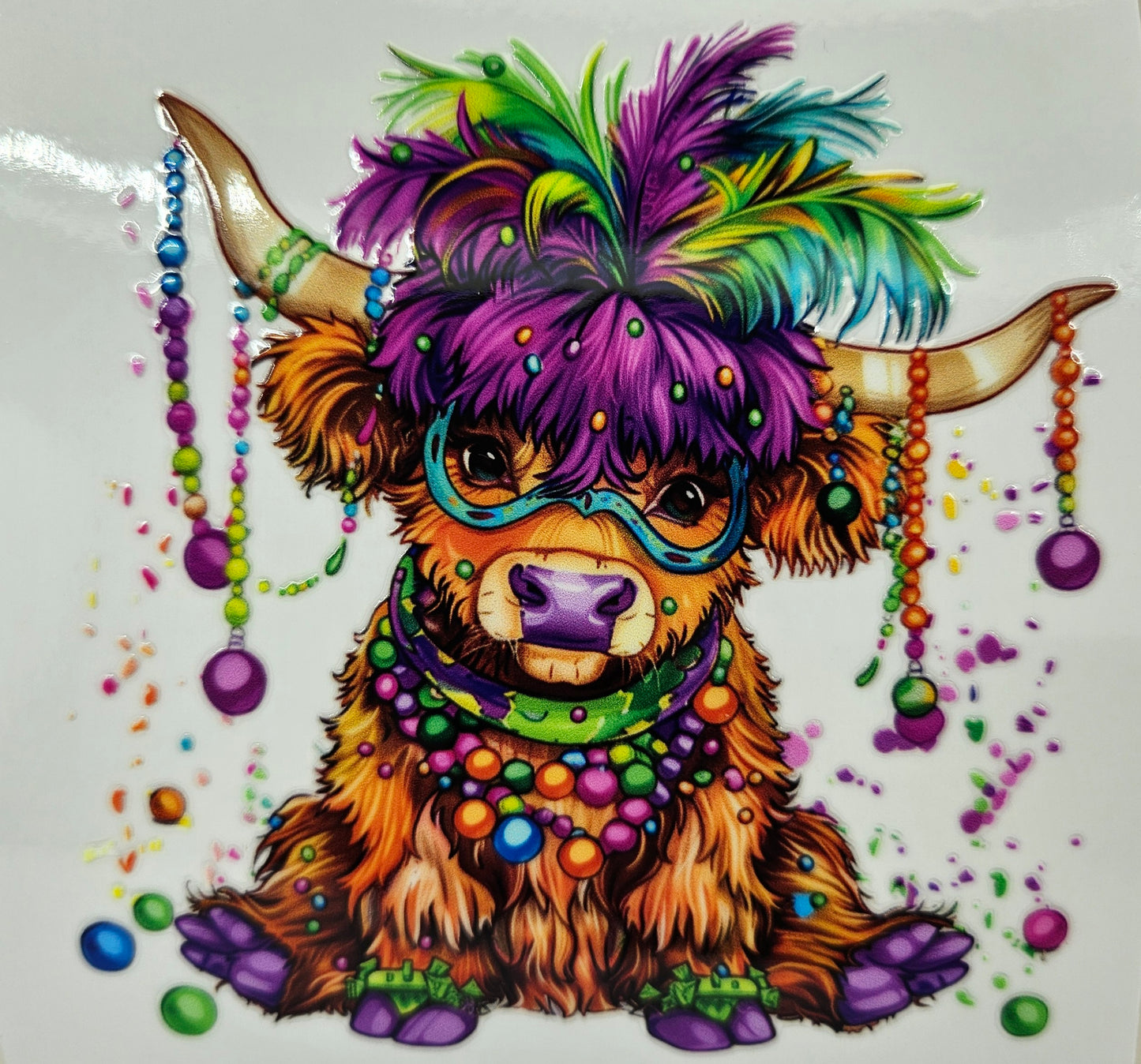 Brown Highland Cow Mardis Gras