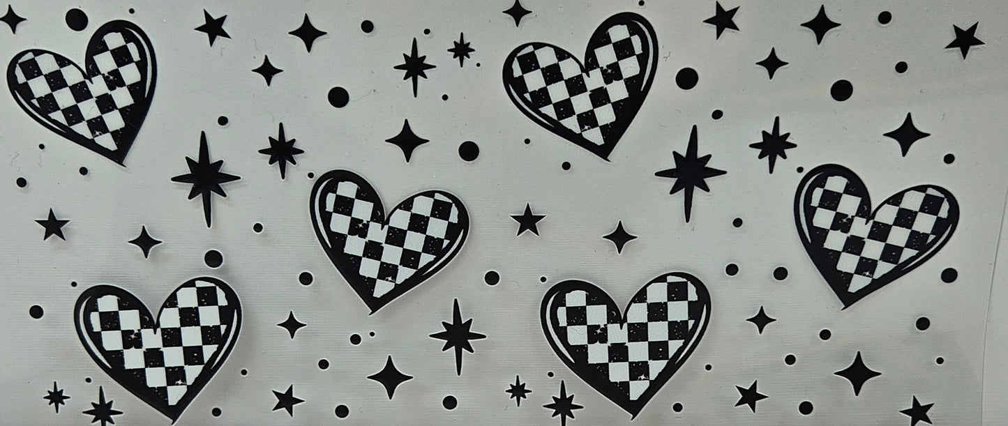 White & Black Checkered Hearts with Stars