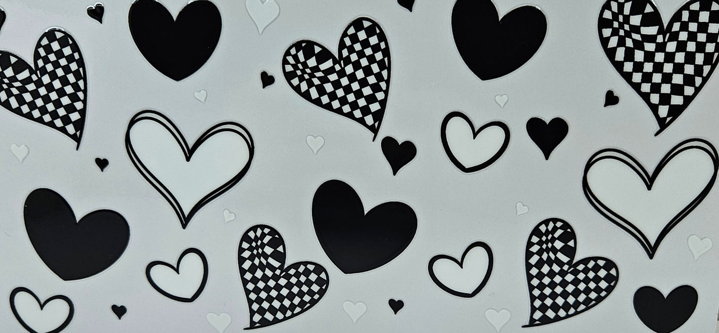 White Black and Checkered Hearts
