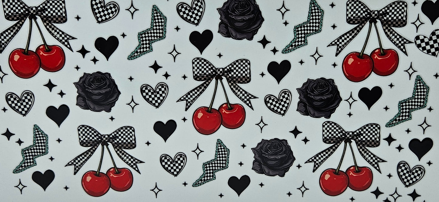 Small Cherrie with Black & White Checkered Bow & Roses