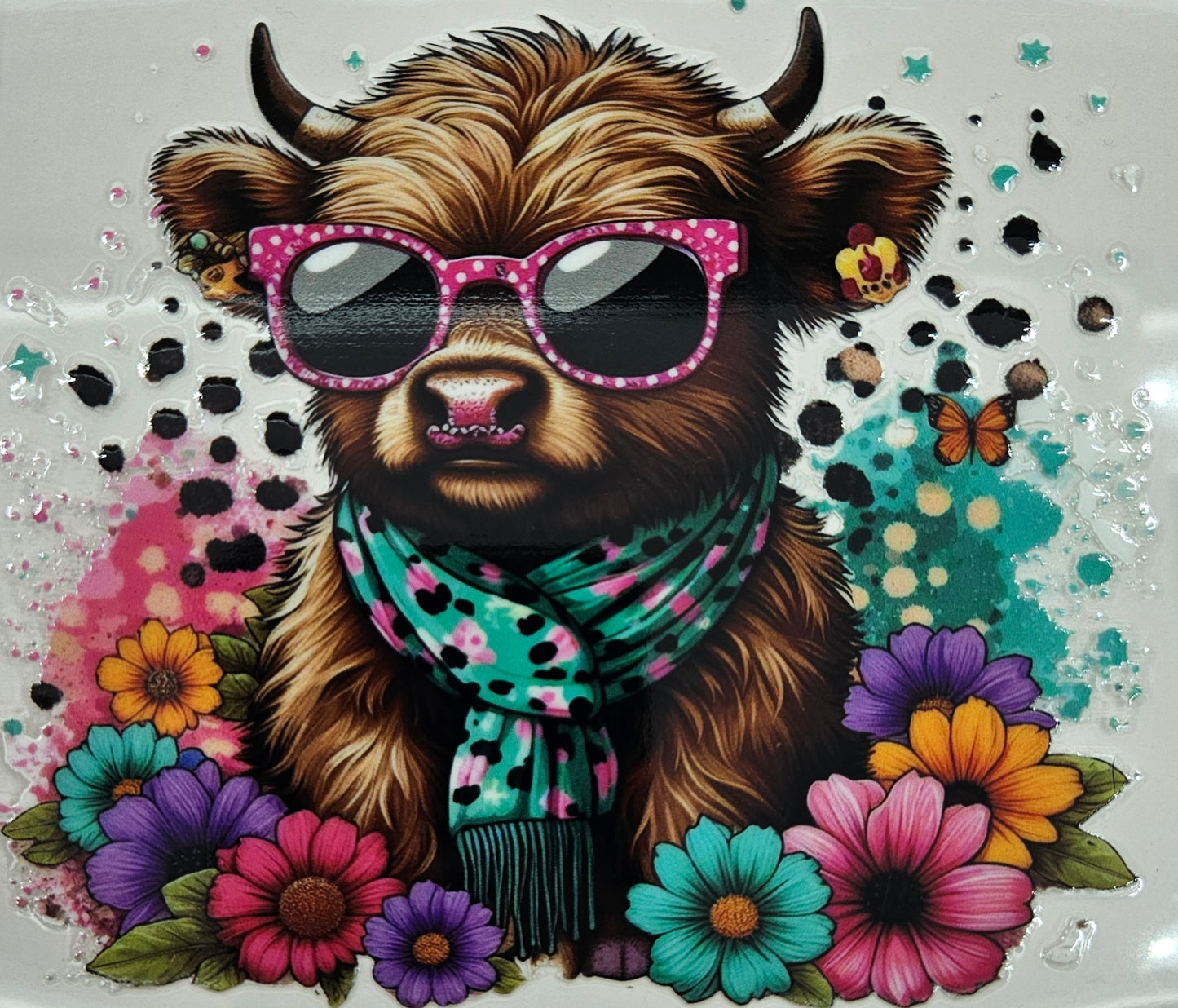 Brown Highland Calf Scarf Sunglasses & Flowers