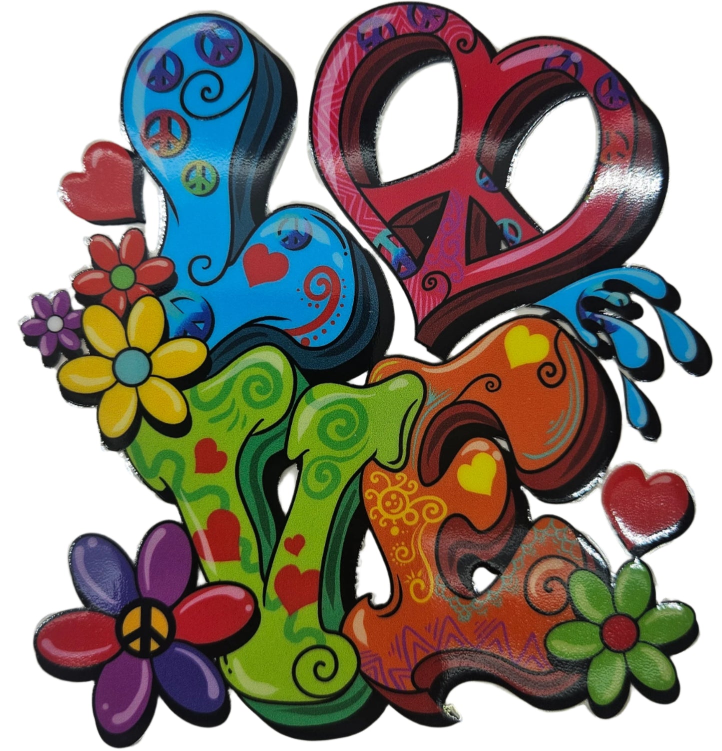 Love with Peace Symbol & Flowers