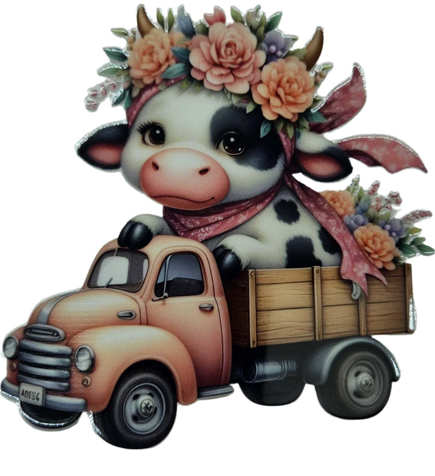 Baby Cow in Truck w/Flowers