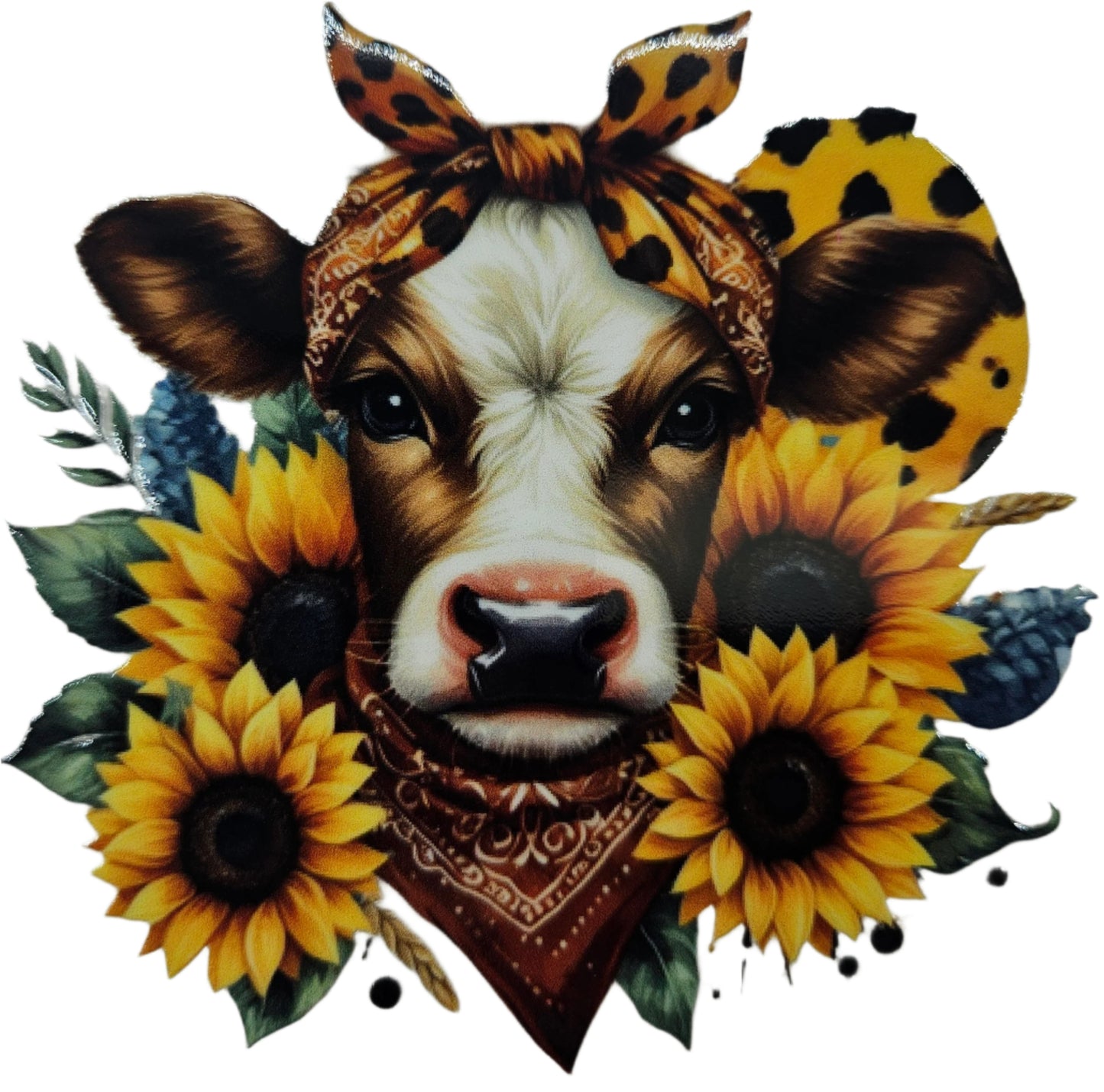 Cow with Sunflower and Scarf