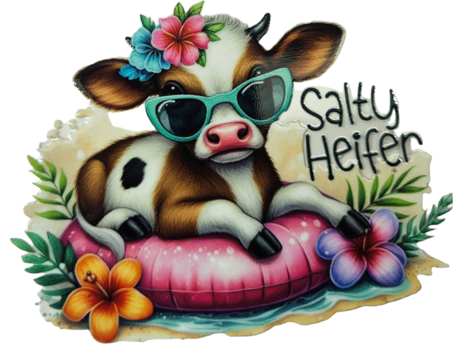 White & Brown Highland Calf Salty Heifer Pink Floatie