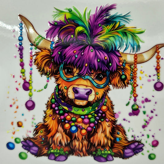 Brown Highland Cow Mardis Gras