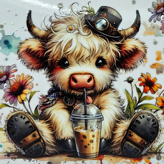 White Highland Calf with Scarf & Hat