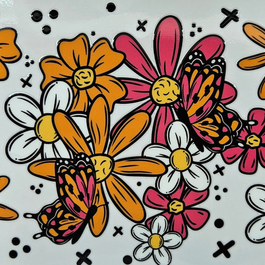 Pink & Orange Flowers with Butterflies