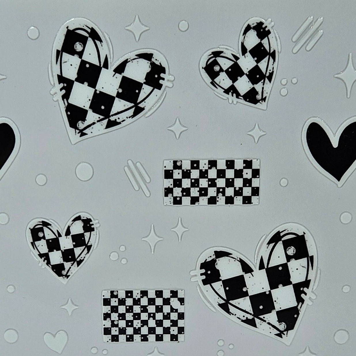 White & Black Checkered Hearts Outlined in White