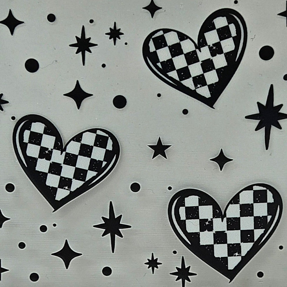 White & Black Checkered Hearts with Stars