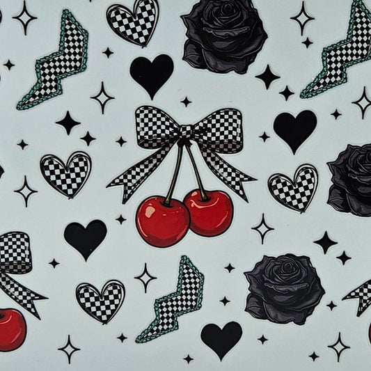 Small Cherrie with Black & White Checkered Bow & Roses