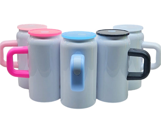 16oz SS Insulated White Cups with Colored Lid and Handle