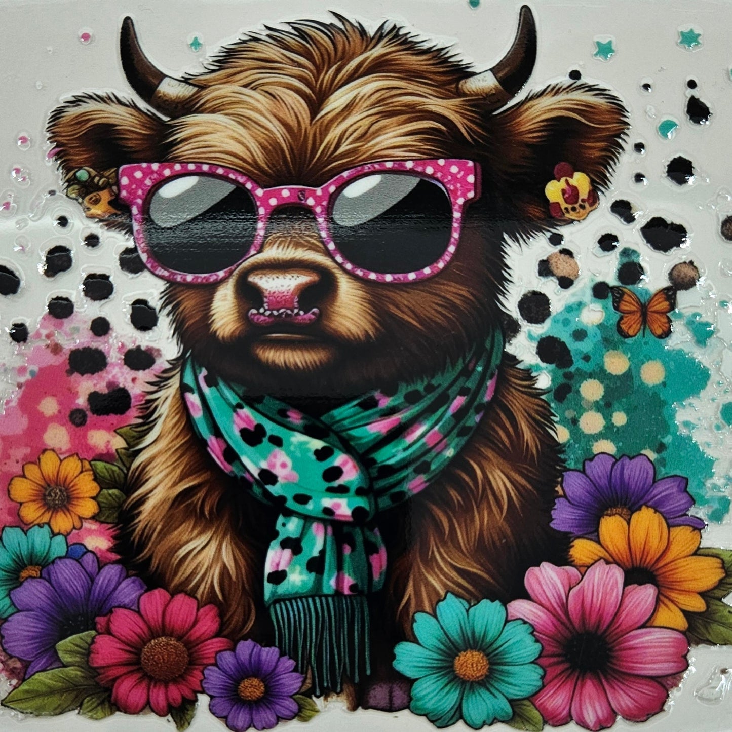 Brown Highland Calf Scarf Sunglasses & Flowers
