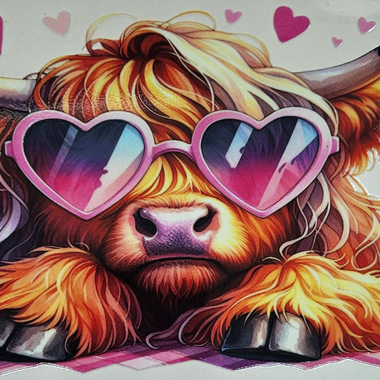 Brown Highland Cow with Sunglasses