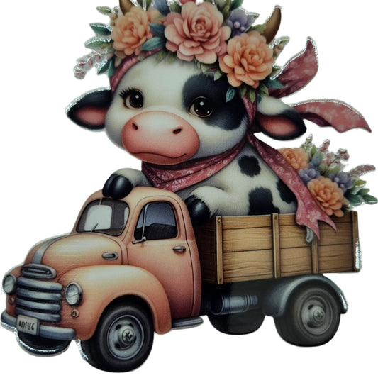 Baby Cow in Truck w/Flowers