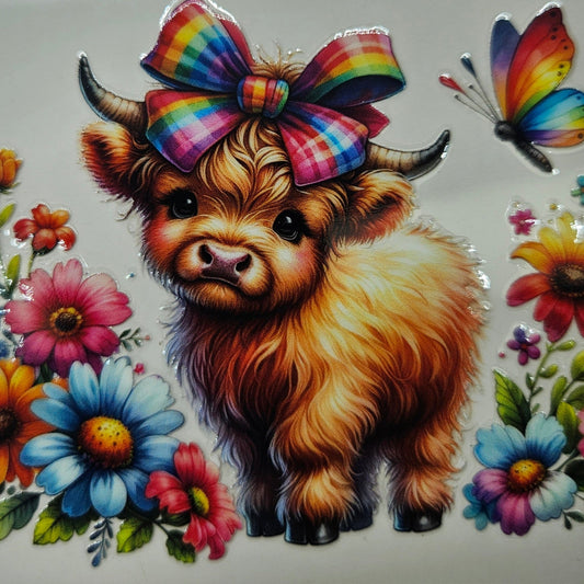 Brown Highland Calf with Flowers & Bow