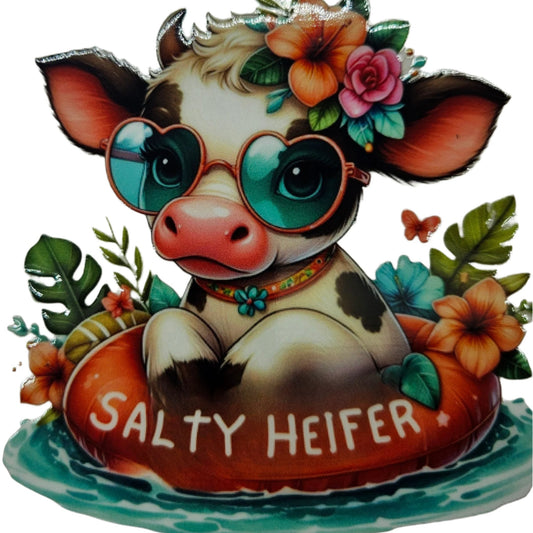 White & Brown Highland Calf Pink Flower Salty Heifer Floatie