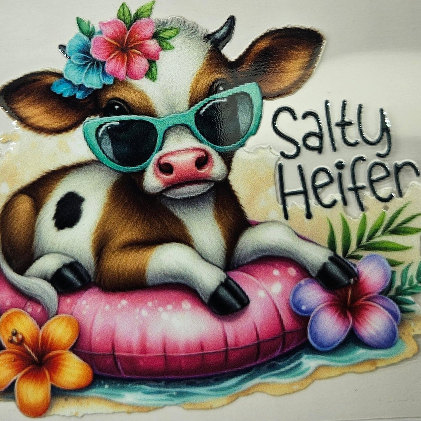 White & Brown Highland Calf Salty Heifer Pink Floatie