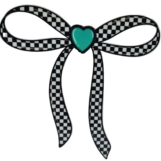 Checkered Bow with Teal Heart